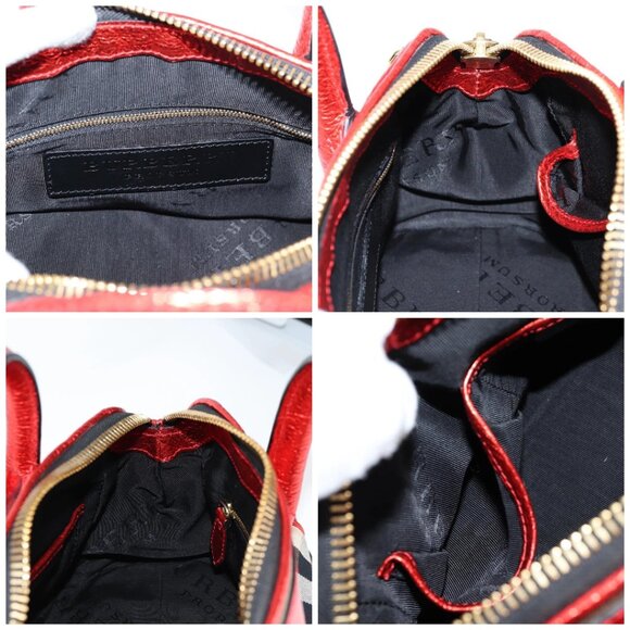 BURBERRY Nova Check Hand Bag Canvas Leather 2way Red Gold Auth - Picture 14 of 16